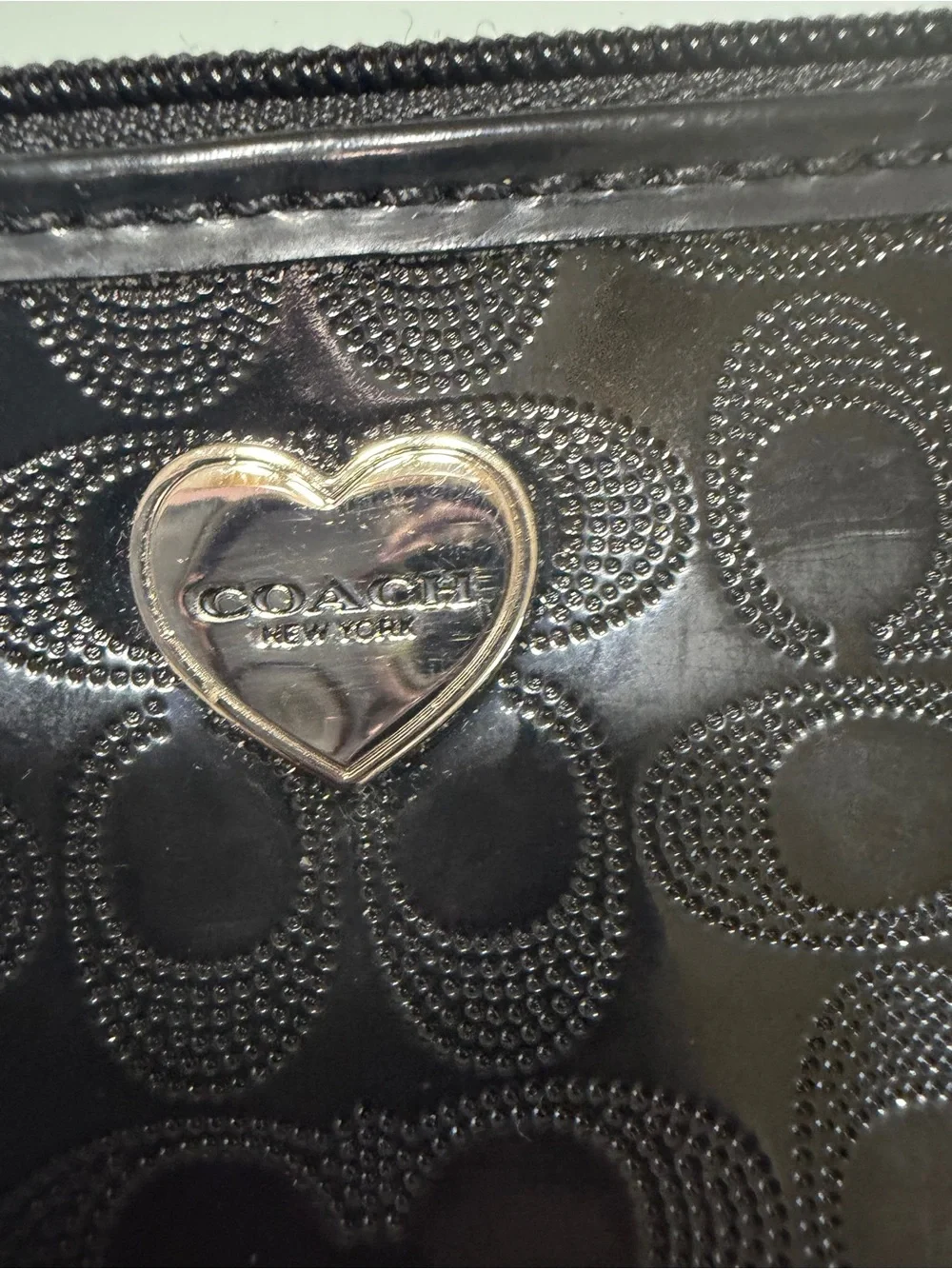 Coach Black Signature Embossed Wristlet with Heart Charm - Picture 3 of 6